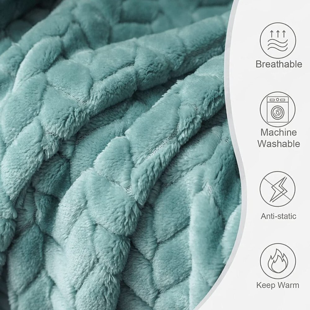 Cozy Knit Jacquard Weave Pattern Decorative Warm Fall/Winter Flannel Blanket - Picture 3 of 15